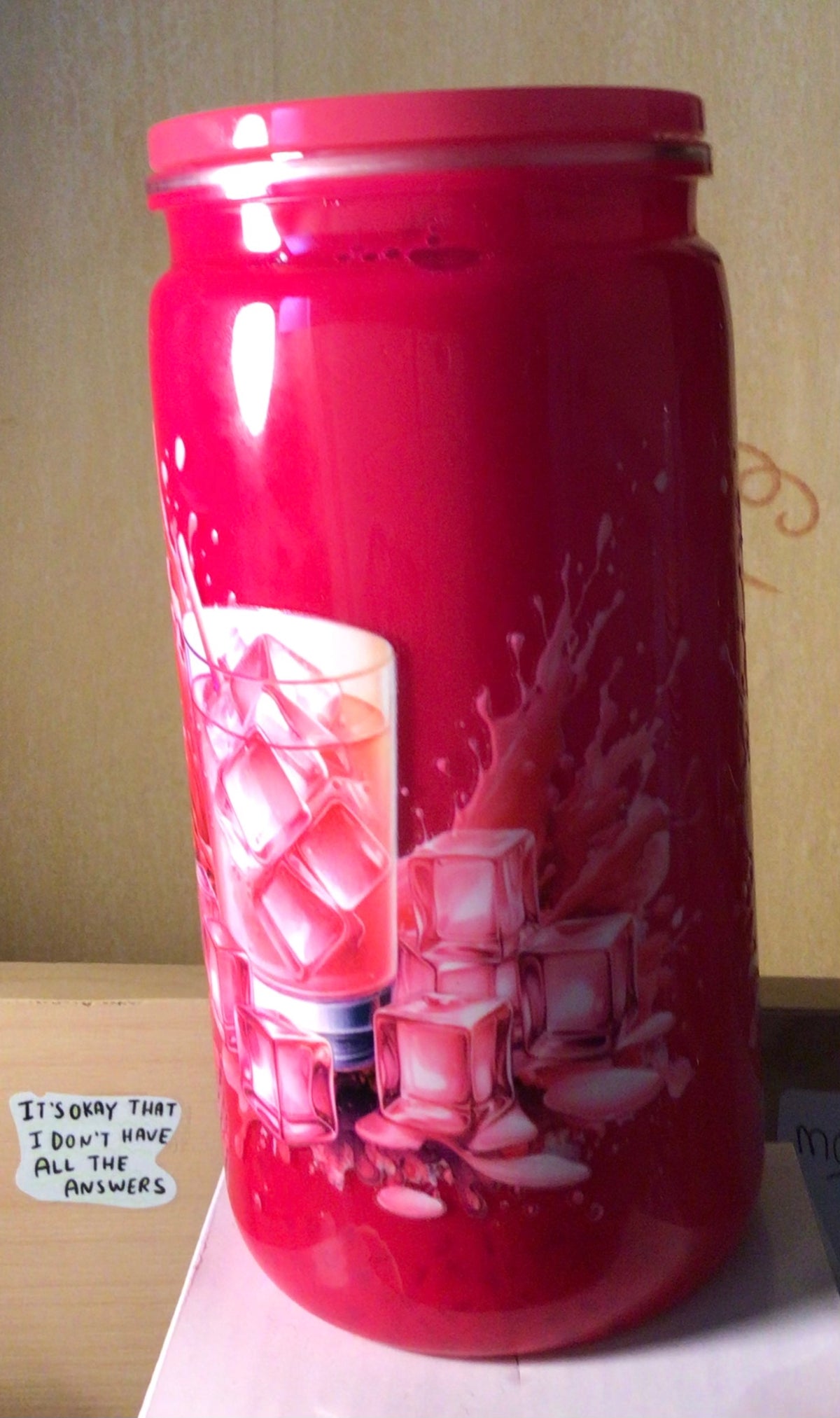 Neon pink red bull mica tumbler