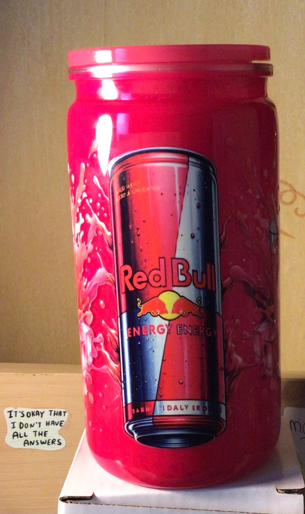 Neon pink red bull mica tumbler